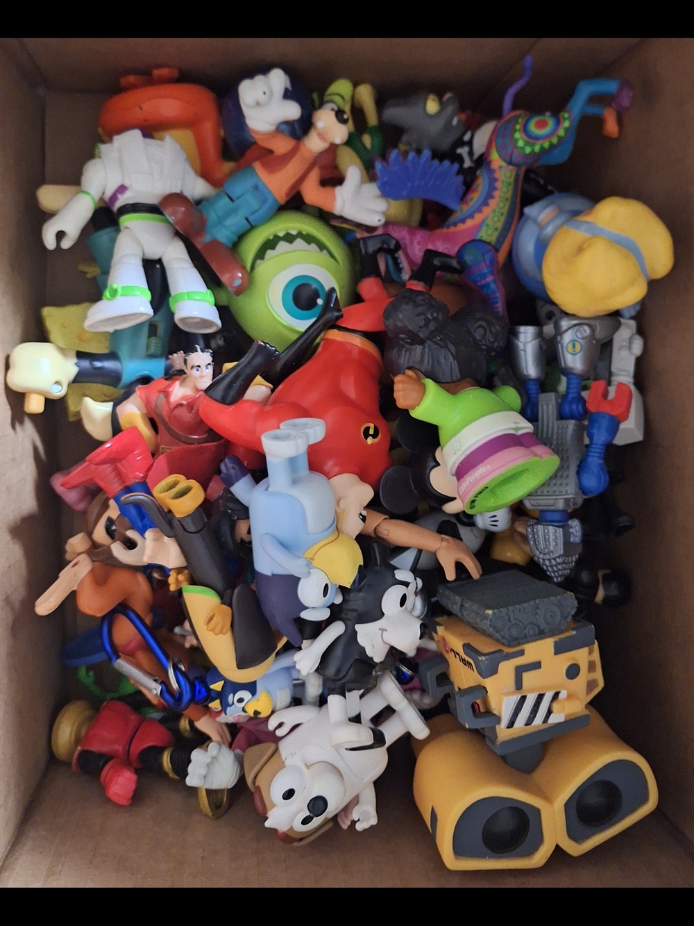 Disney Assorted Character Figure Lot in Bright Blue, Green, Red, Yellow & Black